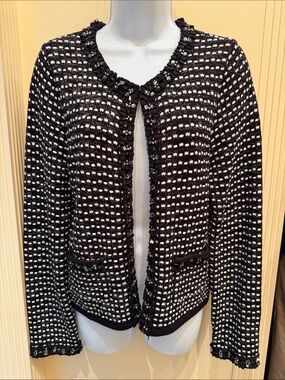 White House Black Market Embellished Tweed Sweater Jacket Medium WHBM